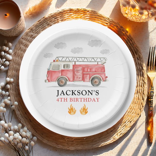 Firetruck Calling All Firefigthers Boy Birthday Paper Plates (Creator Uploaded)
