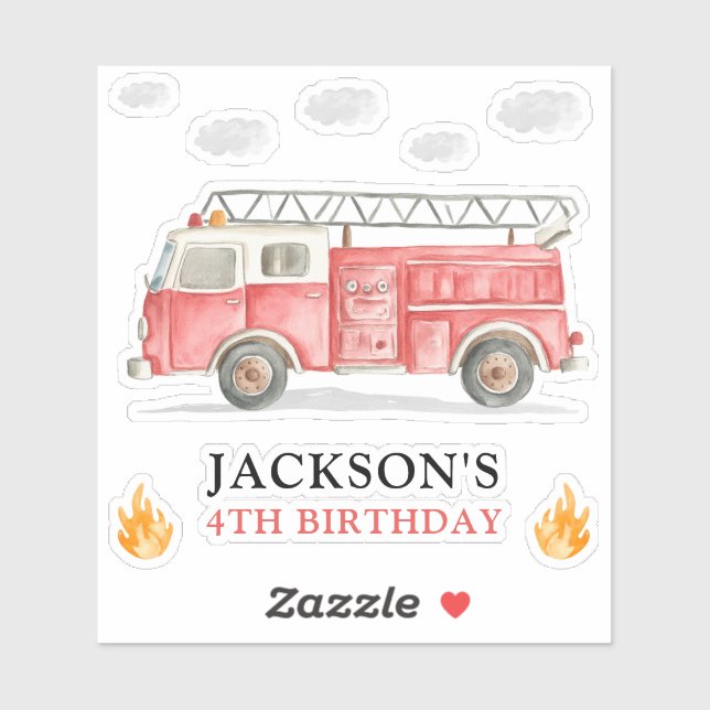 Firetruck Calling All Firefigthers Boy Birthday Sticker (Sheet)