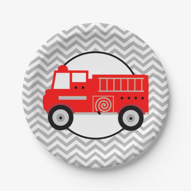 Firetruck Chevron Party Paper Plates (Front)