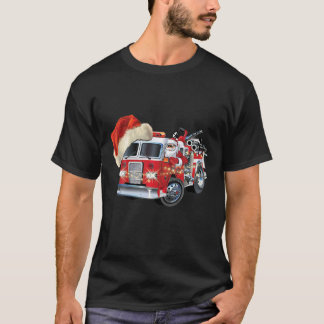 Firetruck Christmas Lights Hat Santa For Firefight T-Shirt