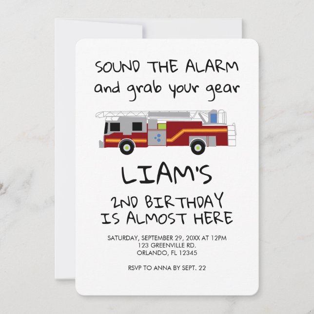 Firetruck Emergency Vehicle Red Stripe Invitation (Front)