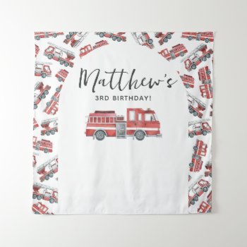 Firetruck Fire Engine Birthday Party Backdrop by PerfectPrintableCo at Zazzle