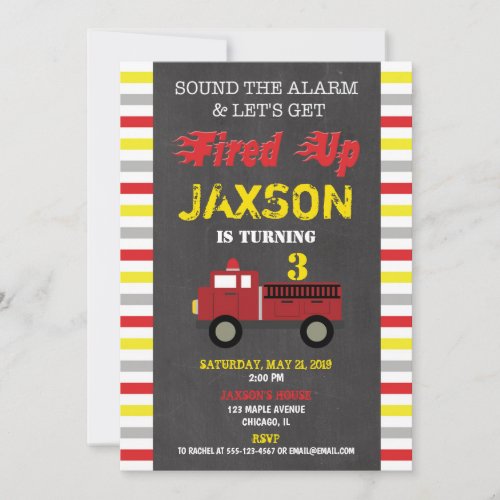 Firetruck fire engine birthday party boy invitation