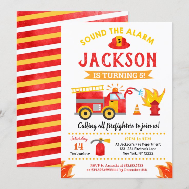 Firetruck Fire Engine Birthday Party Invitations | Zazzle