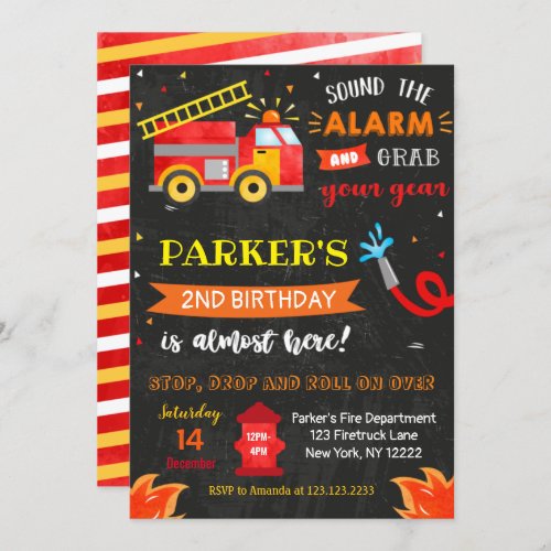 Firetruck Fire Engine Birthday Party invitations