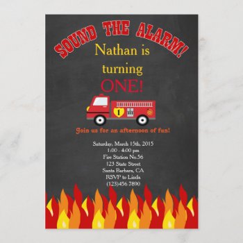 Firetruck Fire Engine First Birthday Party Invite by Pixabelle at Zazzle