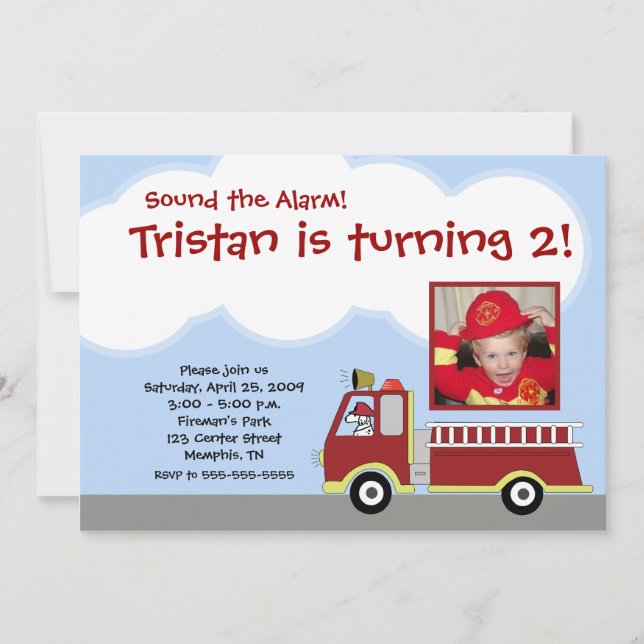 Firetruck Fire Engine *PHOTO*  Birthday Invitation (Front)