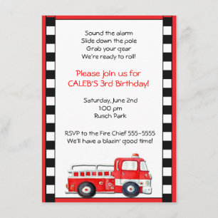 Firetruck Fire Truck Man Birthday Party Invitation