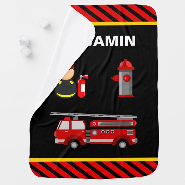 Firetruck Firefighter Baby Blanket (In Situ)