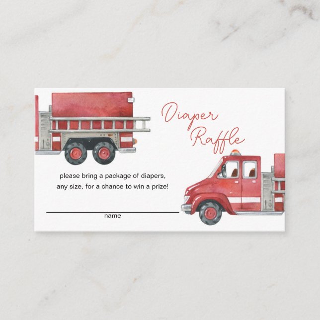 Firetruck Firefighter Baby Shower Diaper Raffle Enclosure Card (Front)