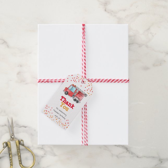 Firetruck firefighter birthday favor tag (With Twine)