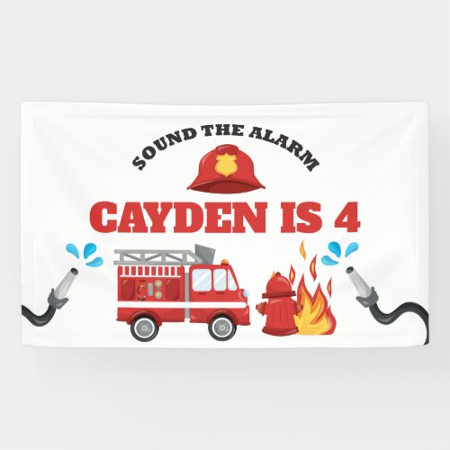 Firetruck Firefighter Birthday Party Banner
