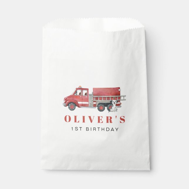 Firetruck Firefighter Birthday Party Favor Bags (Front)