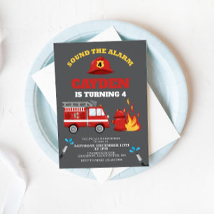 Firetruck Firefighter Birthday Party Invitation