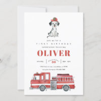 Firetruck Firefighter Birthday Party Invitation 