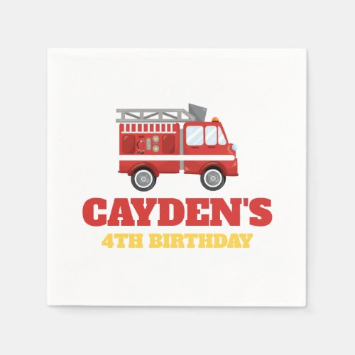 Firetruck Firefighter Birthday Party Napkins