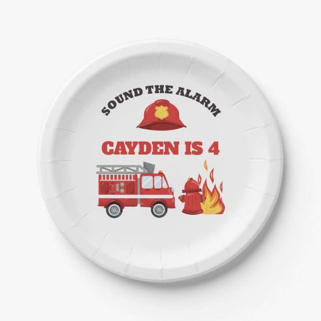 Firetruck Firefighter Birthday Party Paper Plates (Front)