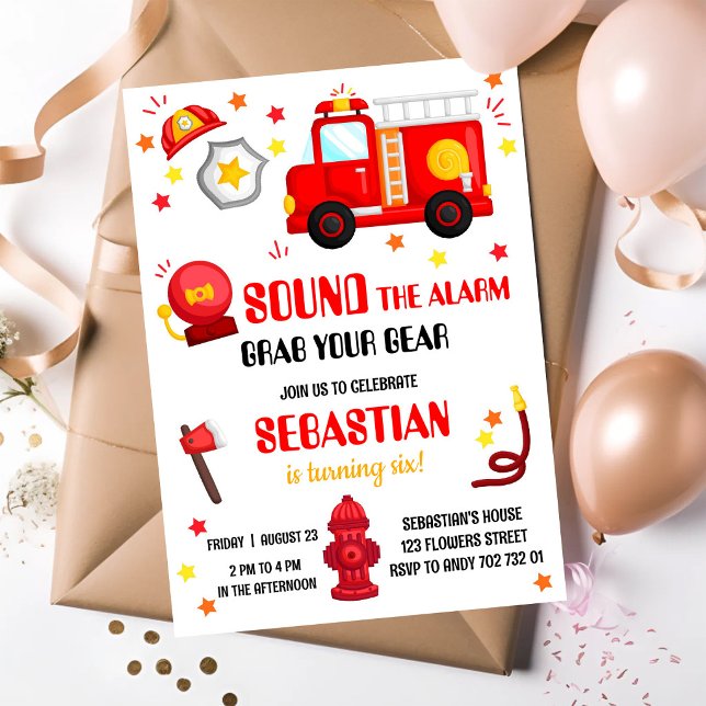 Firetruck Firefighter Boy Birthday Invitation (Creator Uploaded)