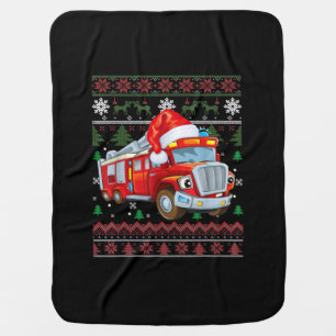 Firetruck Firefighter Christmas Cute Boy Santa Hat Baby Blanket