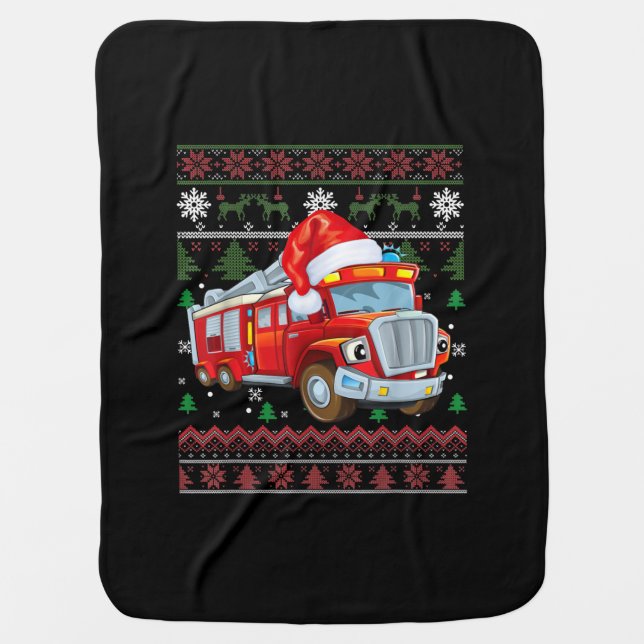 Firetruck Firefighter Christmas Cute Boy Santa Hat Baby Blanket (Front)