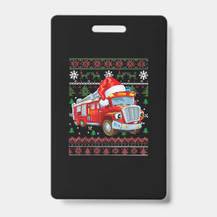 Firetruck Firefighter Christmas Cute Boy Santa Hat Badge