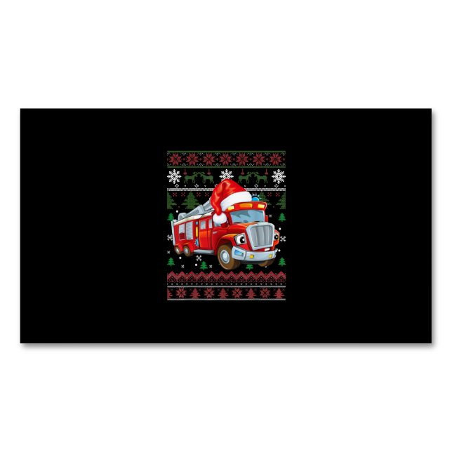 Firetruck Firefighter Christmas Cute Boy Santa Hat Business Card Magnet (Front)
