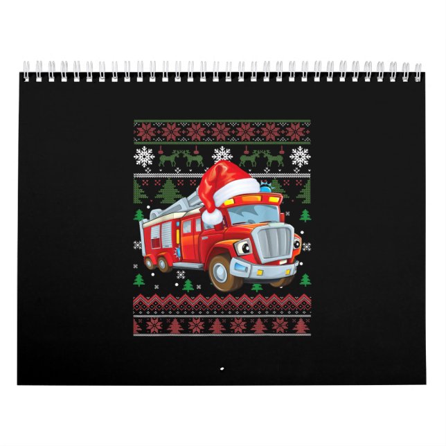 Firetruck Firefighter Christmas Cute Boy Santa Hat Calendar (Cover)