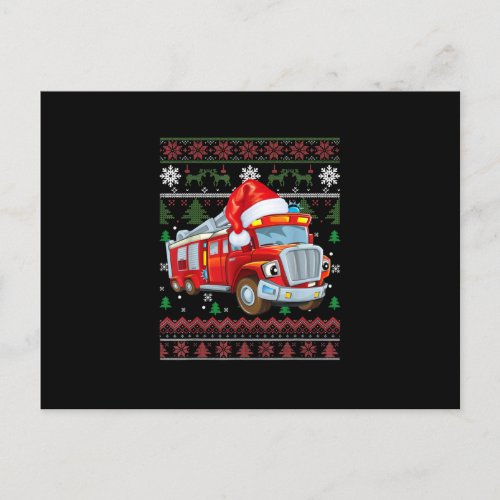 Firetruck Firefighter Christmas Cute Boy Santa Hat Holiday Postcard