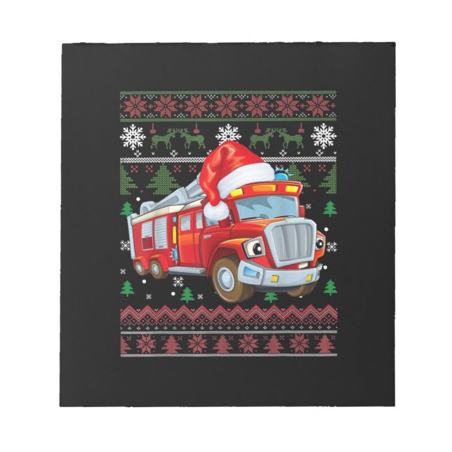 Firetruck Firefighter Christmas Cute Boy Santa Hat Notepad (Front)