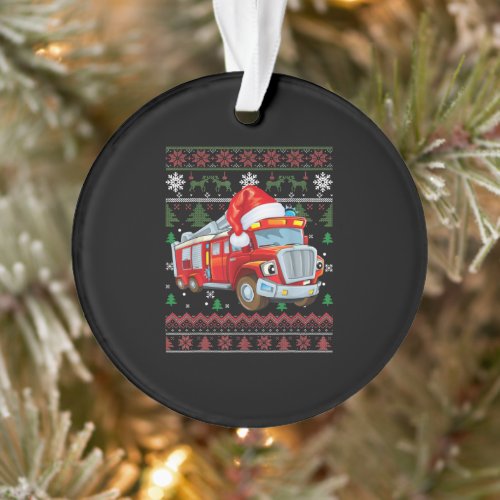 Firetruck Firefighter Christmas Cute Boy Santa Hat Ornament