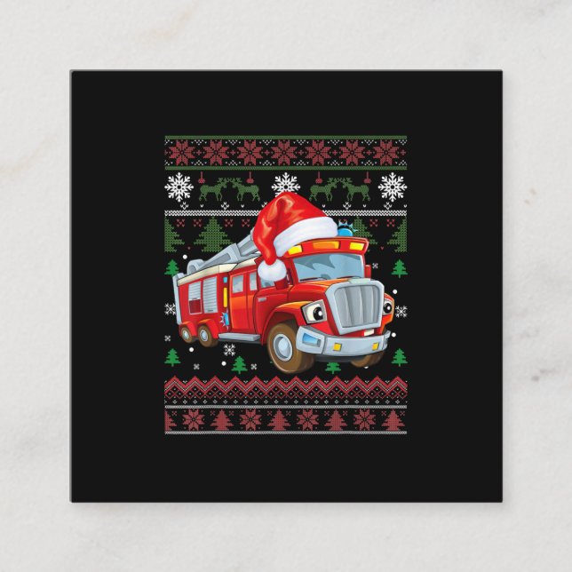 Firetruck Firefighter Christmas Cute Boy Santa Hat Square Business Card (Front)