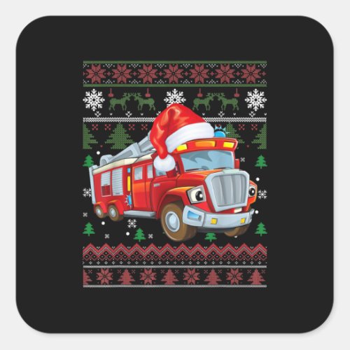 Firetruck Firefighter Christmas Cute Boy Santa Hat Square Sticker