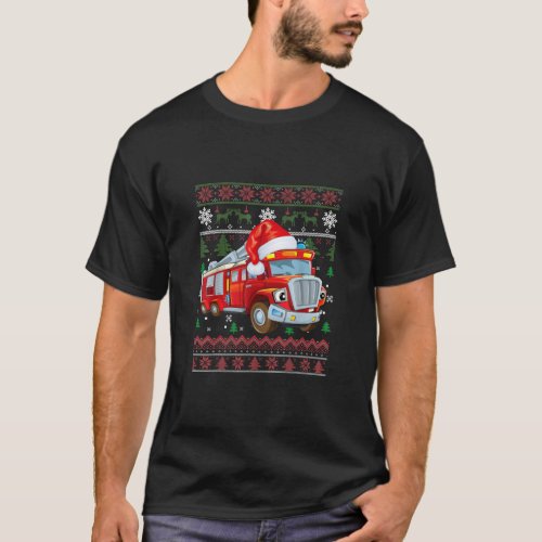 Firetruck Firefighter Christmas Cute Boy Santa Hat T_Shirt