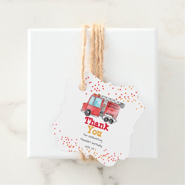 Firetruck Firefighter kid party birthday favor tag (In Situ)