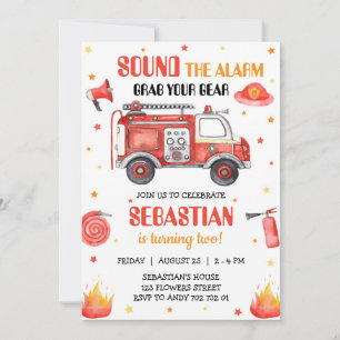 Firetruck Firefighter Kids Birthday Invitation