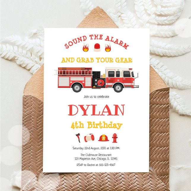 Firetruck Firefighter Kids Birthday Invitation (Creator Uploaded)