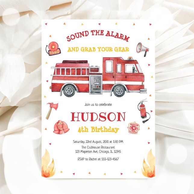 Firetruck Firefighter Kids Birthday Invitation (Creator Uploaded)
