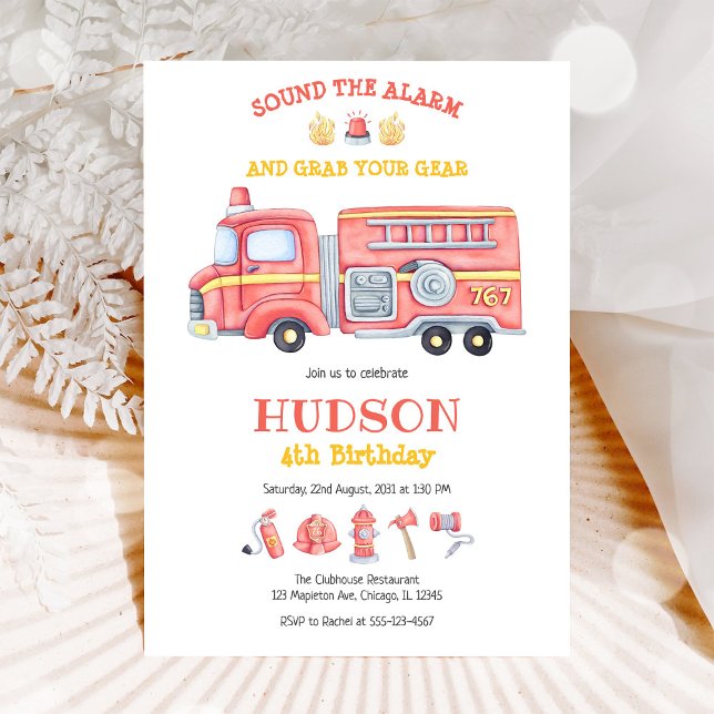 Firetruck Firefighter Kids Birthday Invitation (Creator Uploaded)