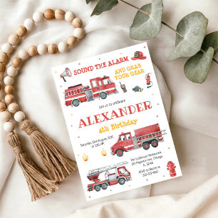 Firetruck Firefighter Kids Birthday Invitation