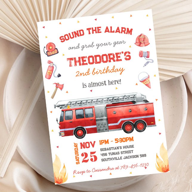 Firetruck Firefighter Kids Birthday Invitation (Creator Uploaded)