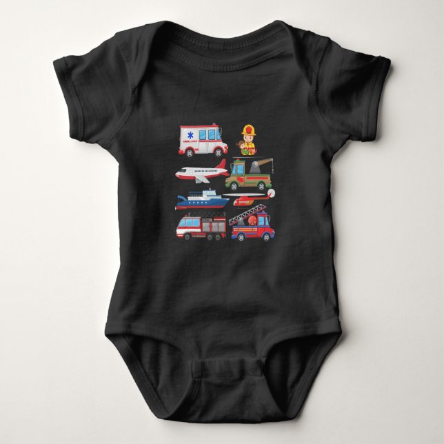Firetruck Firefighter Pilot Helicopter Paramedic Baby Bodysuit (Front)