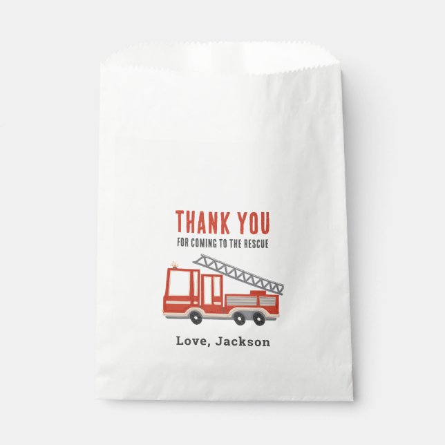 Firetruck Fireman Birthday Party Thank You Favor Bag (Front)