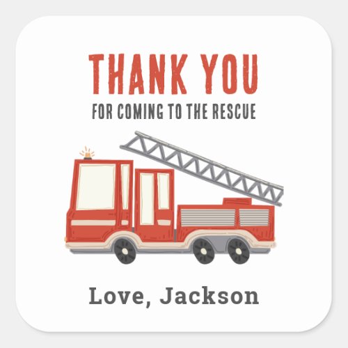 Firetruck Fireman Birthday Party Thank You Square Sticker