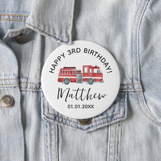Firetruck Happy Birthday Party Button (In Situ)