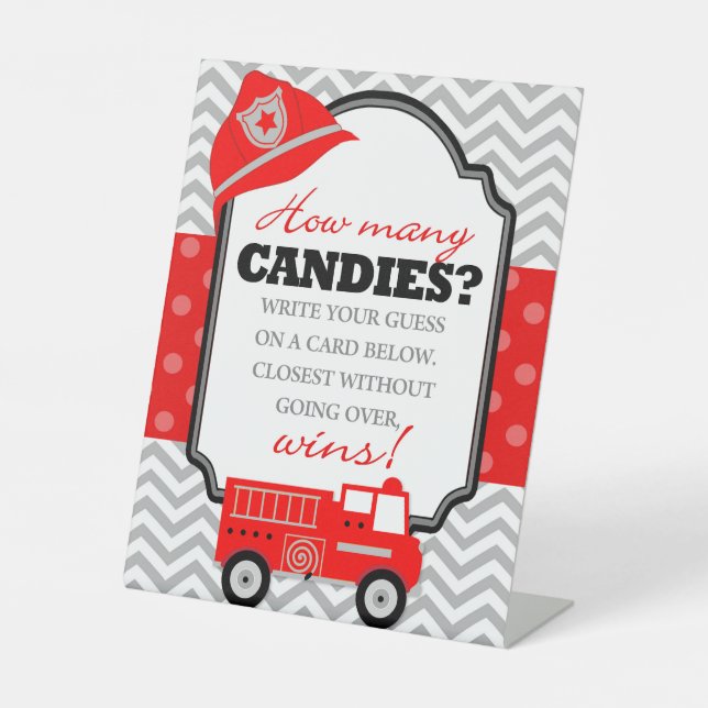 Firetruck How Many Candies Party Game  Pedestal Sign (Front)