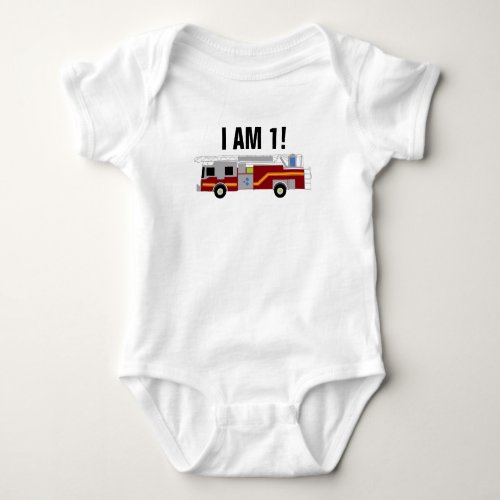 Firetruck I am 1 Birthday Baby Bodysuit