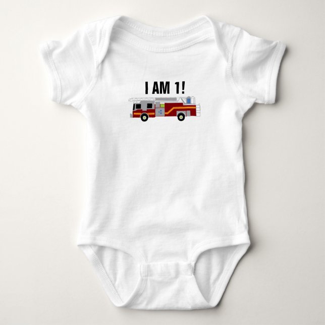 Firetruck I am 1 Birthday Baby Bodysuit (Front)