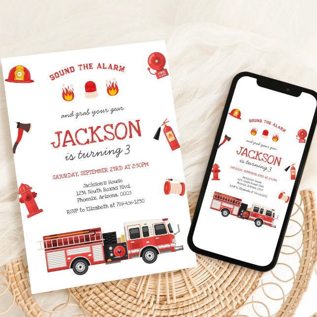 Firetruck Kids Birthday Invitation (Creator Uploaded)