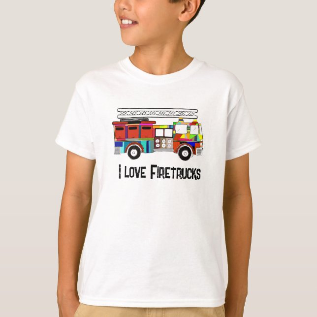 Firetruck kids firefighters first responders love T-Shirt (Front)