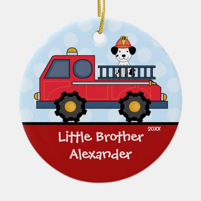 Firetruck Little Brother Christmas Ornament (Front)